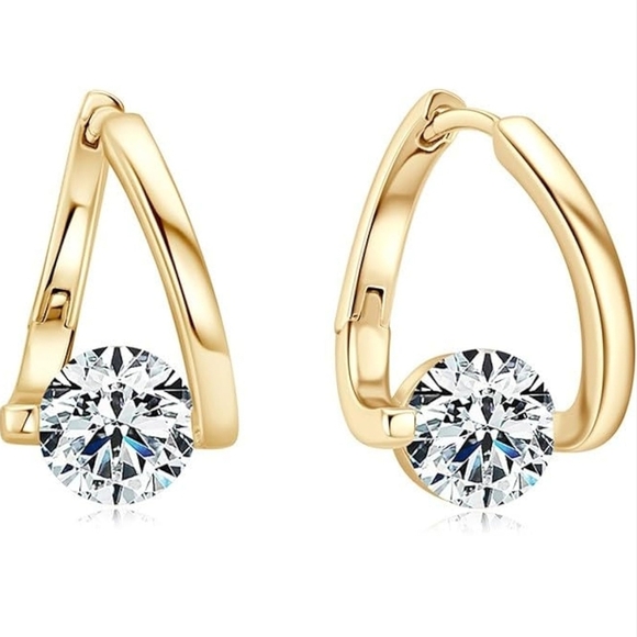 Jewelry - 14K Gold Plated Full Diamond Zircon Hoop Earrings for Women